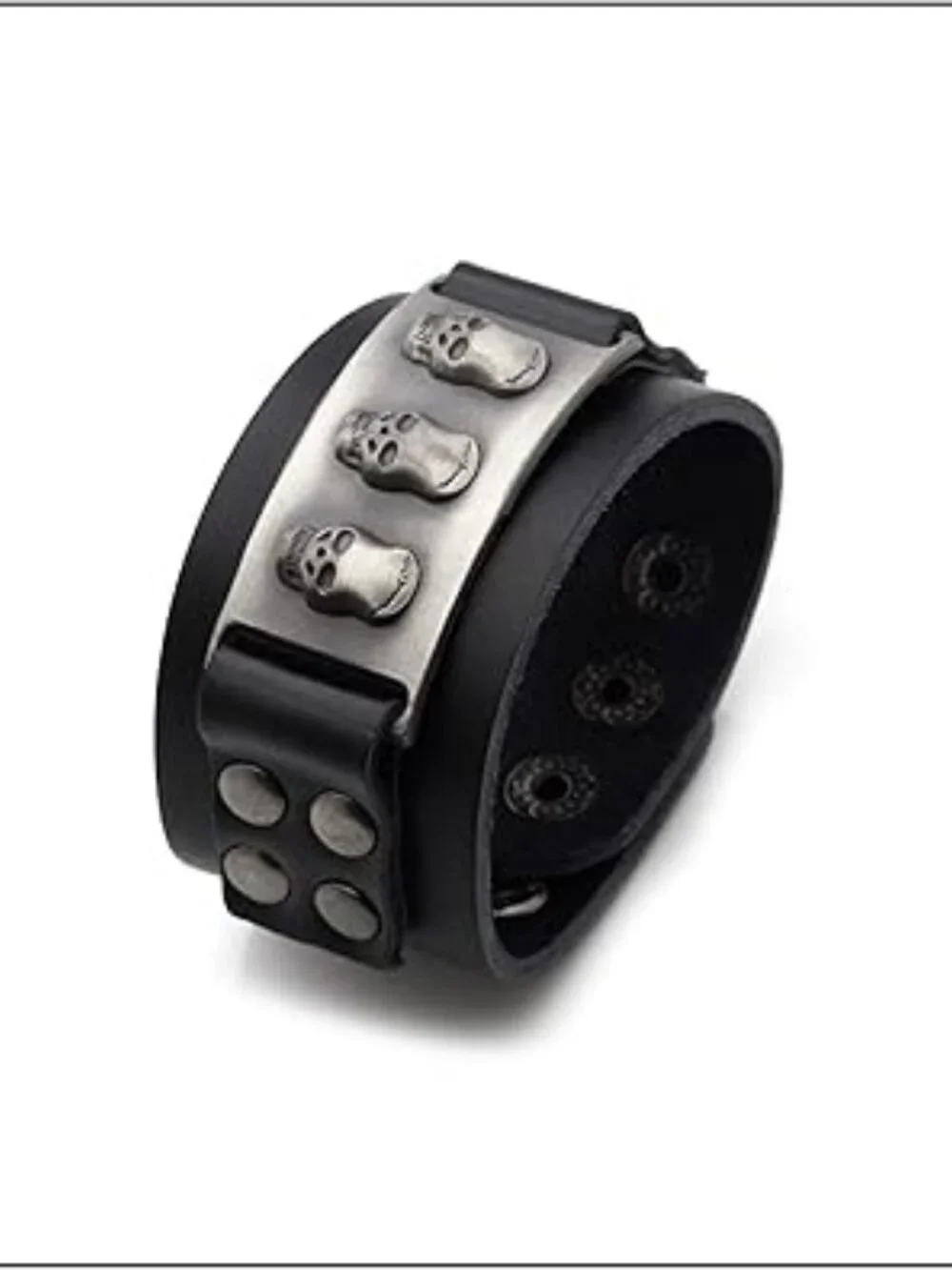 NEW Skull Hip Hop Alloy Skulls‎ Wristband Leather Cuff Bracelet 7: to 8